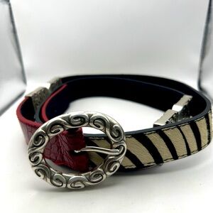 Chicos Black Calf Hair, Zebra, and Red Croc Silver tone Buckle & Reversible Belt